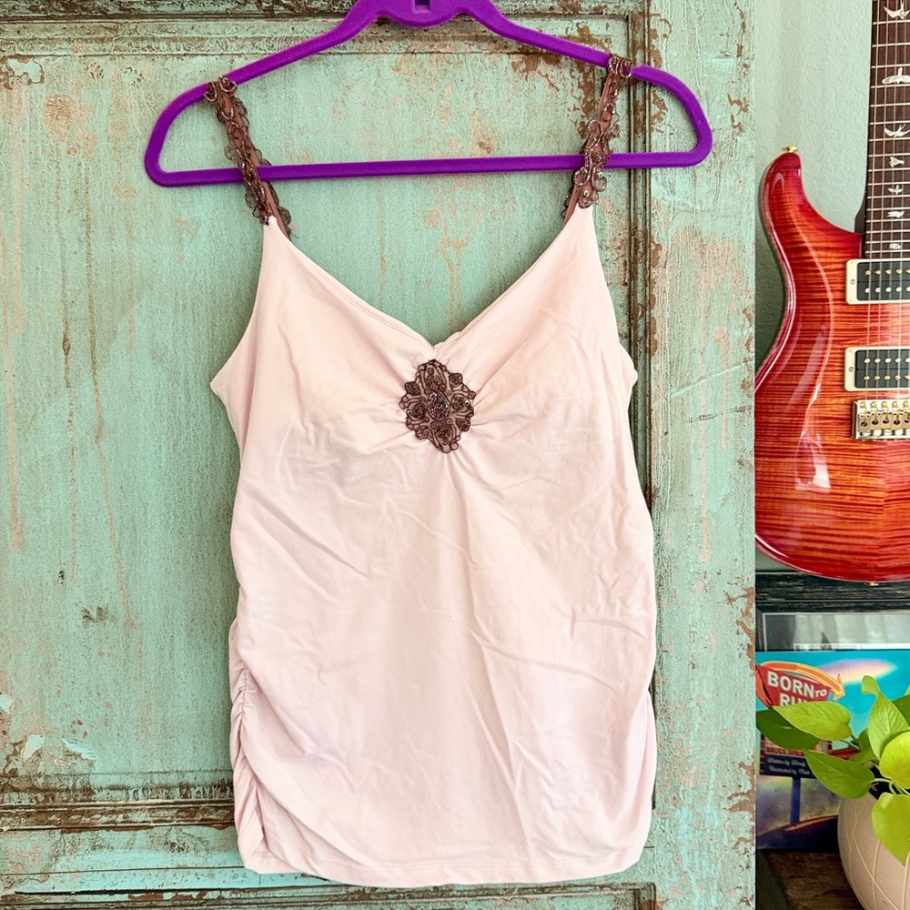 Cache Embellished Pink Beaded Cami Tank Top Size L